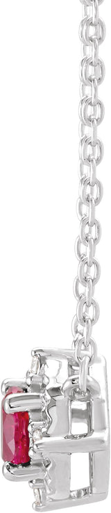 14K Gold Round Lab-Grown Ruby & Natural Diamond Birthstone Halo-Style Necklace - White Gold - view 4
