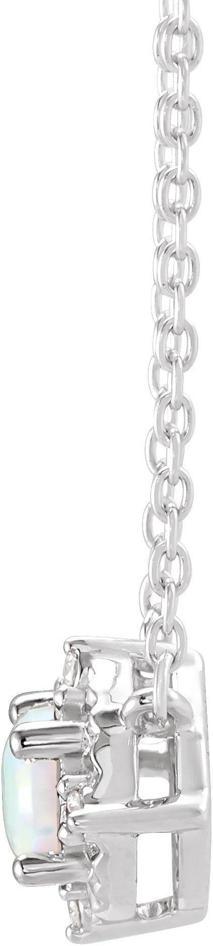 14K Gold Round Lab-Grown White Opal & Natural Diamond Birthstone Halo-Style Necklace - White Gold - view 4