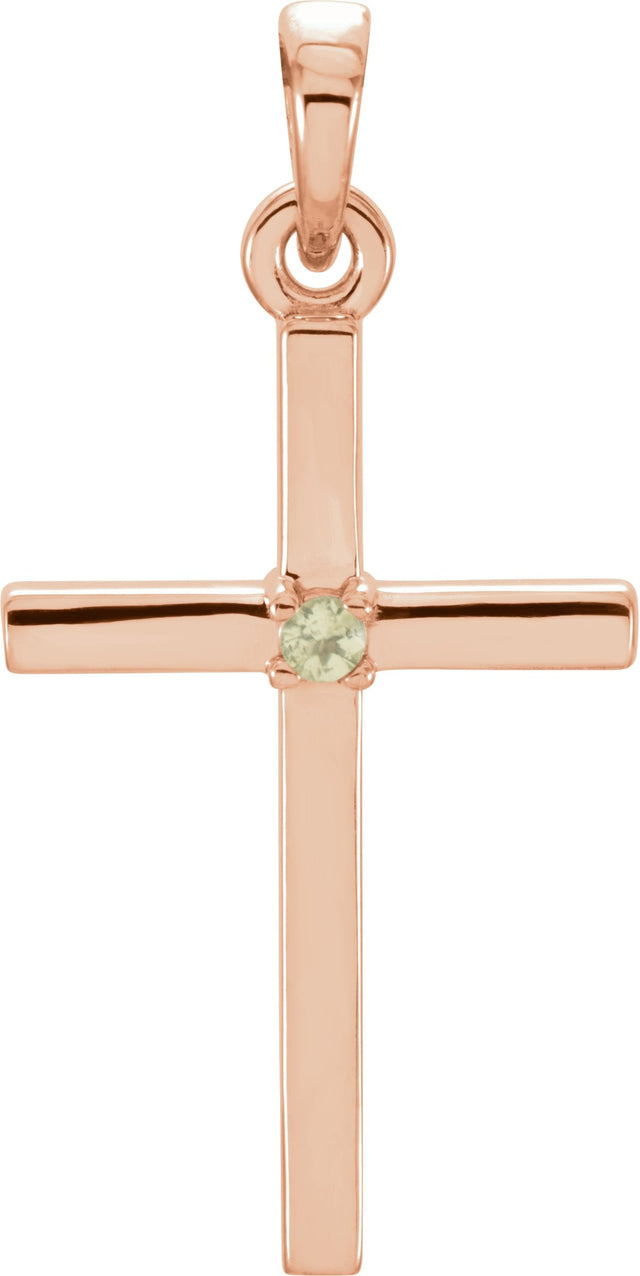 14K Gold Round Natural Peridot Birthstone Cross Pendant - Rose Gold - view 4