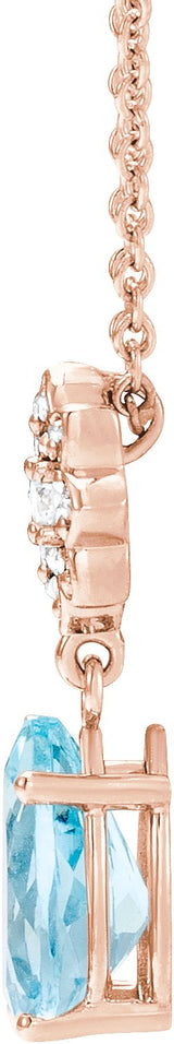 14K Gold Pear Natural Aquamarine & Natural Diamond Cluster Necklace or Pendant - Rose Gold - view 2