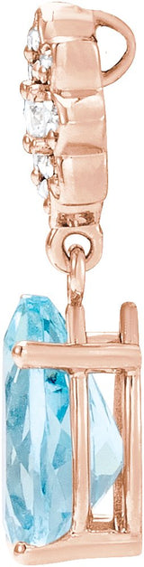 14K Gold Pear Natural Aquamarine & Natural Diamond Cluster Necklace or Pendant - Rose Gold - view 2