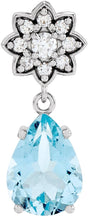 14K Gold Pear Natural Aquamarine & Natural Diamond Cluster Necklace or Pendant - White Gold