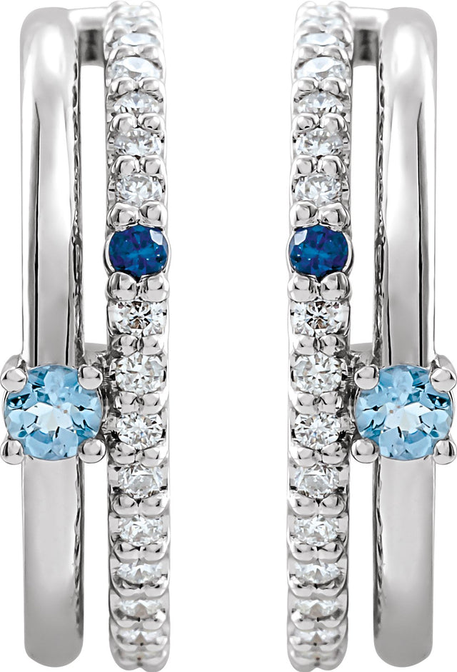 14K Gold Round Natural Diamond Accented Hoop Earrings No. 2 - White Gold - view 2