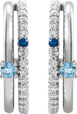 Platinum Round Natural Diamond Accented Hoop Earrings V - view 2