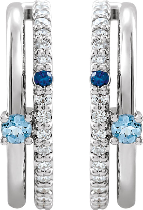 Platinum Round Natural Diamond Accented Hoop Earrings V - view 2