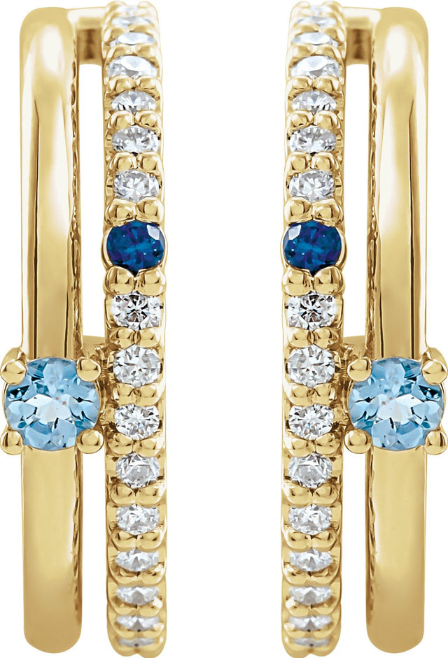 14K Gold Round Natural Diamond Accented Hoop Earrings No. 2 - Rose Gold - view 3