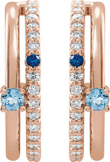 14K Gold Round Natural Diamond Accented Hoop Earrings No. 2 - Rose Gold - view 2