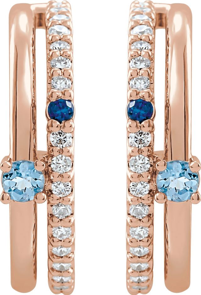 14K Gold Round Natural Diamond Accented Hoop Earrings No. 2 - Rose Gold - view 2