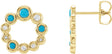 14K Gold Round Natural Turquoise & Natural Diamond Bezel-Set Cabochon Earrings - Yellow Gold