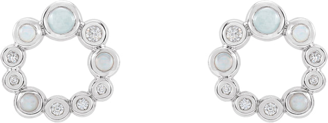 14K Gold Round Natural Ethiopian Opal & Natural Diamond Bezel-Set Cabochon Earrings - White Gold - view 2