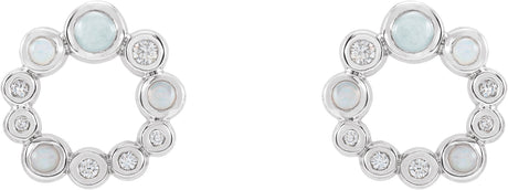 Platinum Round Natural Ethiopian Opal & Natural Diamond Bezel-Set Cabochon Earrings - view 2