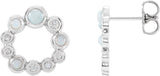 14K Gold Round Natural Ethiopian Opal & Natural Diamond Bezel-Set Cabochon Earrings - White Gold
