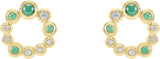 14K Gold Round Natural Emerald & Natural Diamond Bezel-Set Cabochon Earrings - Yellow Gold - view 2