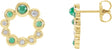 14K Gold Round Natural Emerald & Natural Diamond Bezel-Set Cabochon Earrings - Yellow Gold
