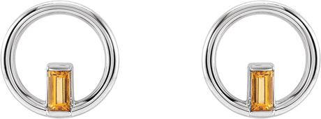 Platinum Straight Baguette Natural Citrine Baguette Circle Earrings - view 2