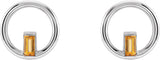 14K Gold Straight Baguette Natural Citrine Baguette Circle Earrings - White Gold - view 2