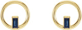 14K Gold Straight Baguette Natural Blue Sapphire Baguette Circle Earrings - Yellow Gold - view 2