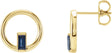 14K Gold Straight Baguette Natural Blue Sapphire Baguette Circle Earrings - Yellow Gold