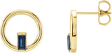 14K Gold Straight Baguette Natural Blue Sapphire Baguette Circle Earrings - Yellow Gold