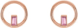 14K Gold Straight Baguette Natural Pink Tourmaline Baguette Circle Earrings - Rose Gold - view 2