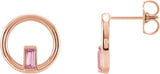 14K Gold Straight Baguette Natural Pink Tourmaline Baguette Circle Earrings - Rose Gold