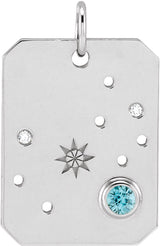 Platinum Round Natural Blue Zircon & Natural Diamond Zodiac Constellation Necklace or Pendant