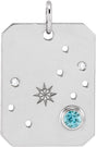 Platinum Round Natural Blue Zircon & Natural Diamond Zodiac Constellation Necklace or Pendant