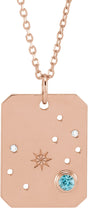 14K Gold Round Natural Blue Zircon & Natural Diamond Scorpio Constellation Necklace or Pendant - Rose Gold