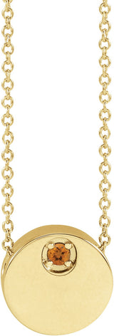 14K Gold Round Natural Citrine Engravable Disc Necklace or Slide Pendant - Yellow Gold