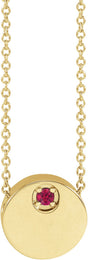 14K Gold Round Natural Ruby Engravable Disc Necklace or Slide Pendant - Yellow Gold