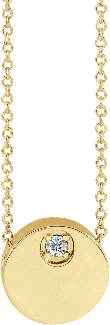 14K Gold Round Natural White Sapphire Engravable Disc Necklace or Slide Pendant - Yellow Gold