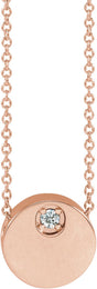 14K Gold Round Natural White Sapphire Engravable Disc Necklace or Slide Pendant - Rose Gold