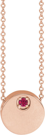 14K Gold Round Lab-Grown Ruby Engravable Disc Necklace or Slide Pendant - Rose Gold