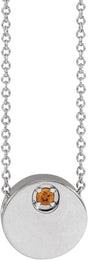 Platinum Round Natural Citrine Engravable Disc Necklace or Slide Pendant