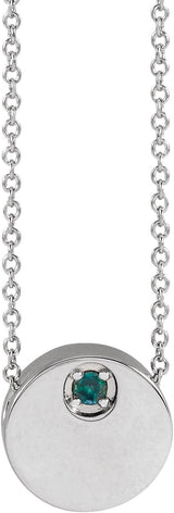 14K Gold Round Natural Alexandrite Engravable Disc Necklace or Slide Pendant - White Gold
