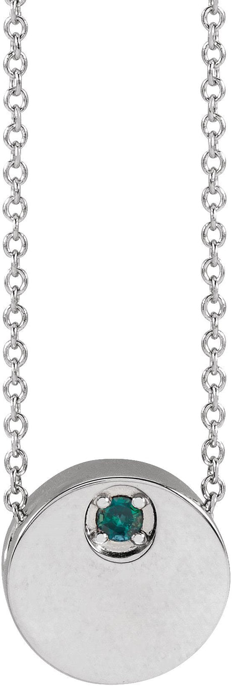 Platinum Round Lab-Grown Alexandrite Engravable Disc Necklace or Slide Pendant