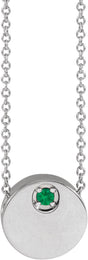 Platinum Round Lab-Grown Emerald Engravable Disc Necklace or Slide Pendant