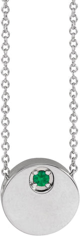 Platinum Round Natural Emerald Engravable Disc Necklace or Slide Pendant