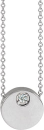 Platinum Round Natural White Sapphire Engravable Disc Necklace or Slide Pendant
