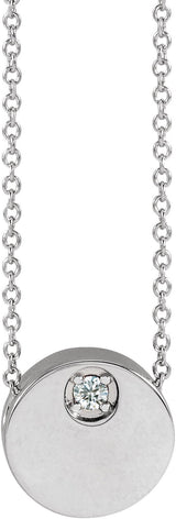 14K Gold Round Natural White Sapphire Engravable Disc Necklace or Slide Pendant - White Gold