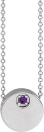 14K Gold Round Natural Amethyst Engravable Disc Necklace or Slide Pendant - White Gold