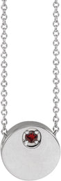 Platinum Round Natural Mozambique Garnet Engravable Disc Necklace or Slide Pendant