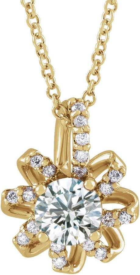 14K Gold Round Natural White Sapphire & Natural Diamond Halo-Style Necklace or Pendant – 0.07 CTW - Yellow Gold