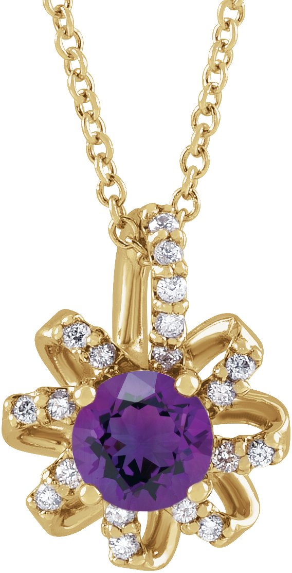 14K Gold Round Natural Amethyst & Natural Diamond Halo-Style Necklace or Pendant – 0.07 CTW - Yellow Gold