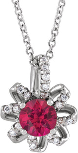 Platinum Round Natural Ruby & Natural Diamond Halo-Style Necklace or Pendant