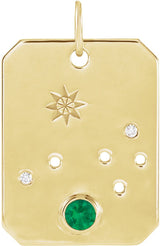 14K Gold Round Natural Emerald & Natural Diamond Zodiac Constellation Necklace or Pendant - Yellow Gold