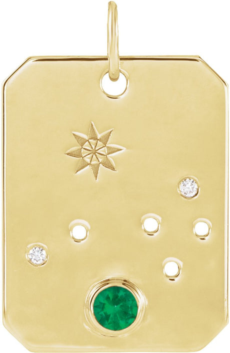 14K Gold Round Natural Emerald & Natural Diamond Zodiac Constellation Necklace or Pendant - Yellow Gold