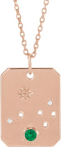 14K Gold Round Natural Emerald & Natural Diamond Aries Constellation Necklace or Pendant - Rose Gold
