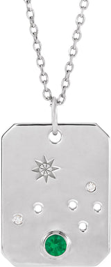 Platinum Round Natural Emerald & Natural Diamond Aries Constellation Necklace or Pendant