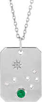 Platinum Round Natural Emerald & Natural Diamond Aries Constellation Necklace or Pendant